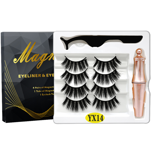 8PCS 2022 New 5 Magnet Magnetic Eyeliner 3D Kit Mink Eyelashes Natural with False Lashes with Tweezers