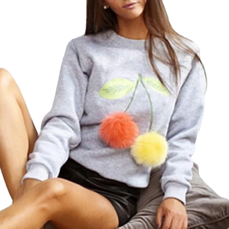 Женский свитер с вышивкой в виде мороженого, с круглым вырезом, с длинными рукавами, Женский симпатичный помпон, пуловеры - Цвет: H