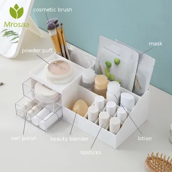 

Plastic Makeup Organizer Make Up Brush Storage box with Drawer Cotton Swabs Stick Storage Case Stationery Container escritori
