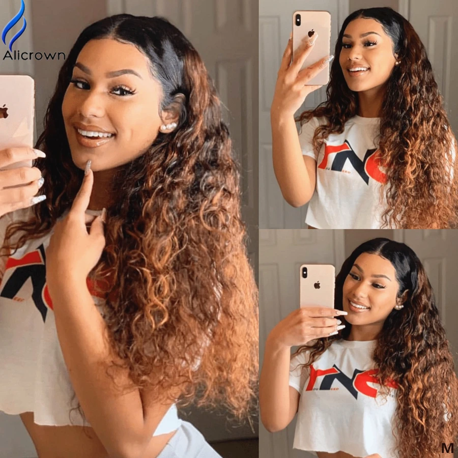 ALICROWN Curly Lace Front Human Hair Wigs with Baby 13*6 Deep Part Pre-Plucked Middle Ration Non-Remy | Шиньоны и парики