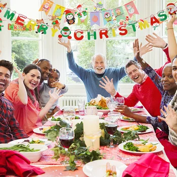 

4 Pcs Birthday Party Christmas Pattern Paper Banner Hanging Ornaments