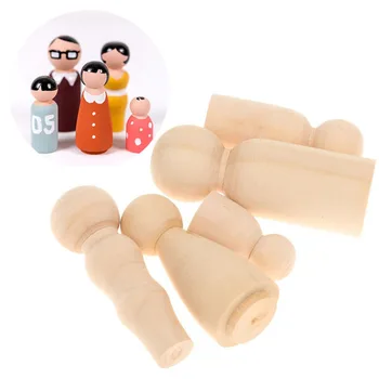 

5Pcs Unfinished Home Decorations Family Five People Wood Art Craft Paint Stain Ornament Natural Color Wooden Peg Dolls