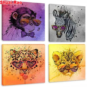

colorful Monkey,zebra,leopard,lion Diamond Embroidery cartoon funny animals mosaic picture of diamond Painting 4 piece set