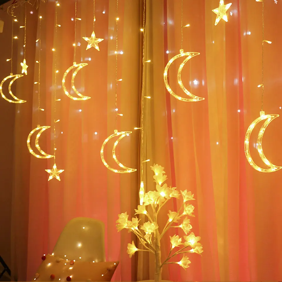 3,5 м занавес СВЕТОДИОДНЫЕ Звездные огни светильник «Луна» фонари нерегулярные гирлянды с лампочками Луна Звезды Рождественские огни для наружного EUPlus
