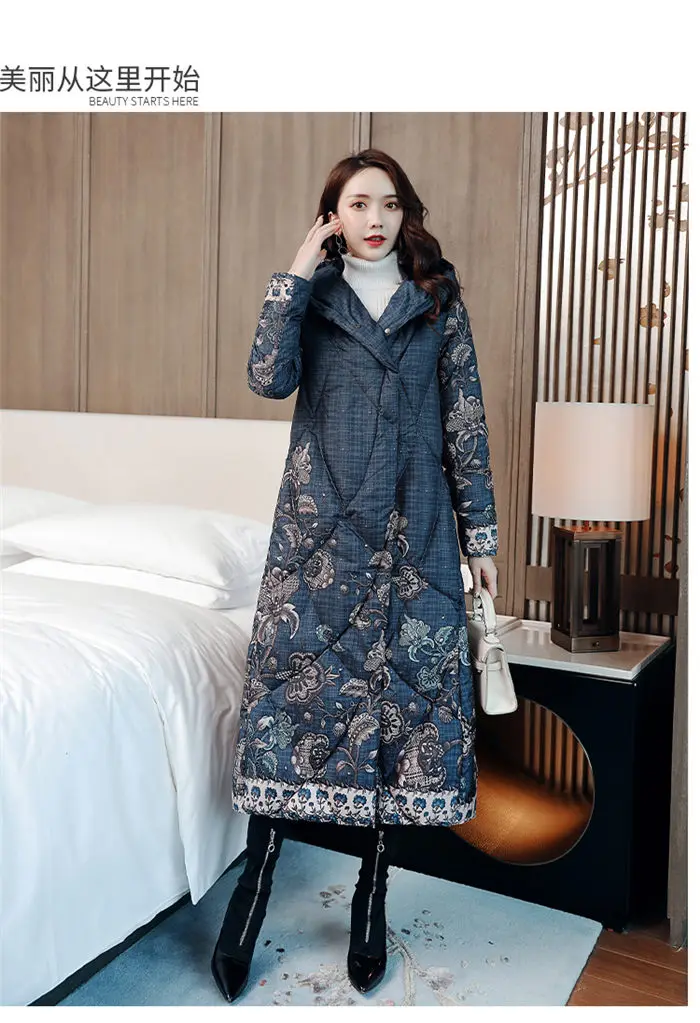 Хлопковая куртка с принтом в стиле ретро, женская зимняя коллекция, китайский стиль, плотное хлопковое пальто, Трендовое пальто, утепленное теплое пальто f2216