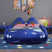 Твердая древесина Кожа Детская кровать синий автомобиль дети Bes автомобиль