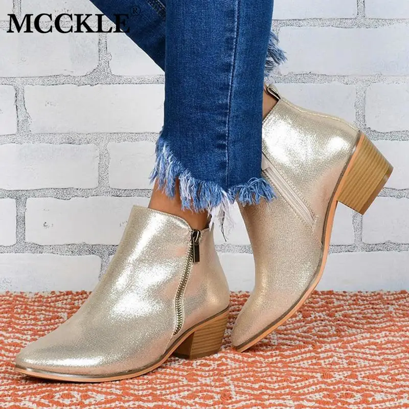 MCCKLE/осенние женские ботильоны; женская обувь леопардовой расцветки; женская модная обувь из искусственной кожи на молнии на среднем каблуке и платформе