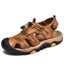 Г. Летние сандалии из натуральной кожи мужские дышащие уличные повседневные Нескользящие кожаные сандалии с натуральным лицевым покрытием Мужская обувь с закрытым носком, большой размер