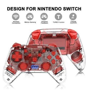 

Transparent Wireless Pro Controller Bluetooth Gyro Axis Turbo and Dual Vibration Gamepad for Nintendo Switch NS Update Version