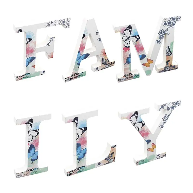 

6PCS Decorative Word Sign Simple Art Craft Creative Alphabets Wood FAMILY Letter Decoration for Living Room Bedroom Wedding