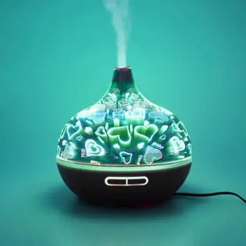

Ultrasonic Aromatherapy Machine Humidifier Air Glass Imitation Wood Grain Essential Aroma Oil 7 Color Changing LED Lights Home
