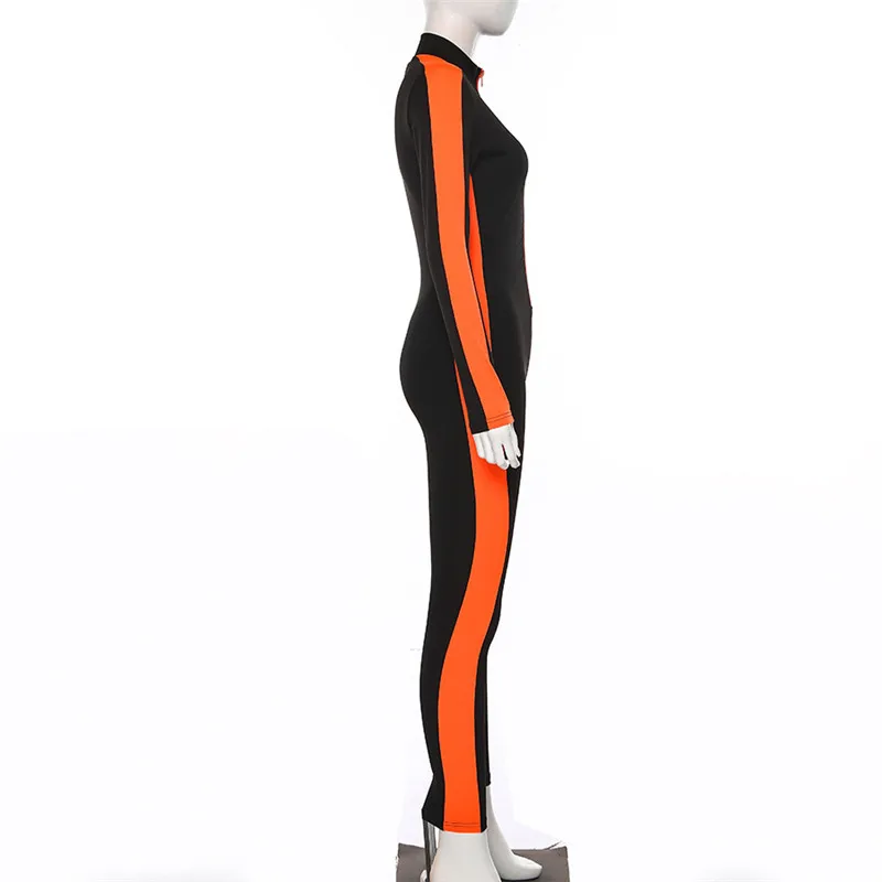 BOOFEENAA, цветной Облегающий комбинезон на молнии с длинным рукавом, Женский цельный спортивный костюм, одежда для фитнеса, осень C87-AE33