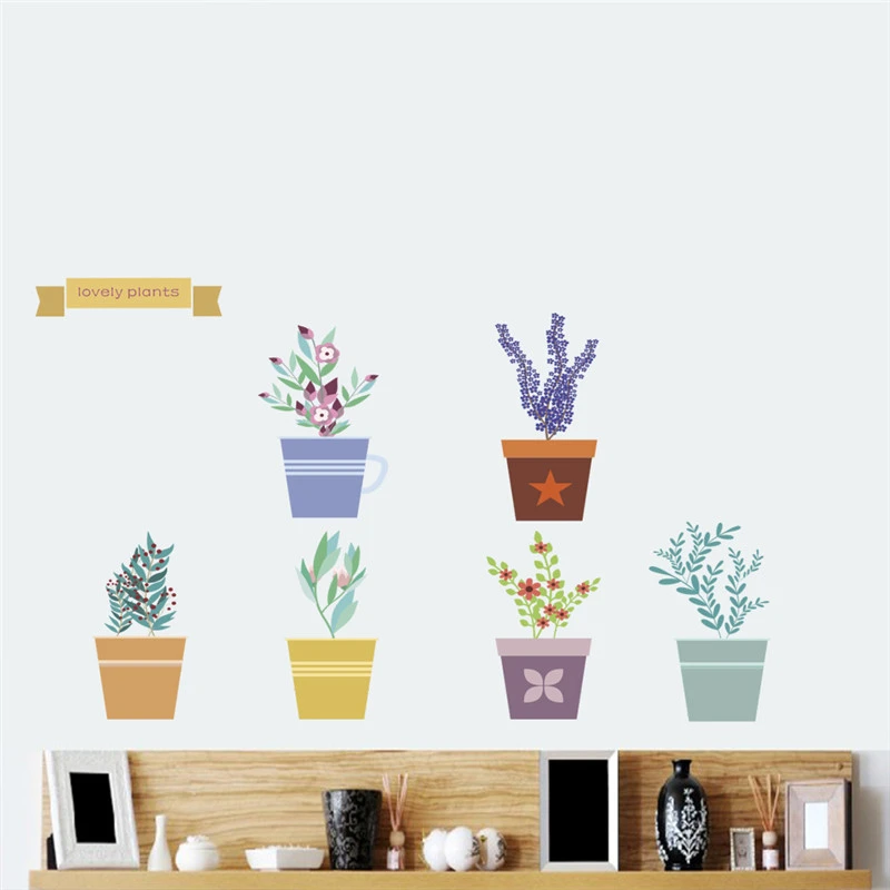 

Creative Lavender Flowers Pot Wall Art Stickers For Office Shop Baseboard Home Decoration Diy Natural Style Wall Mural Pvc Decal
