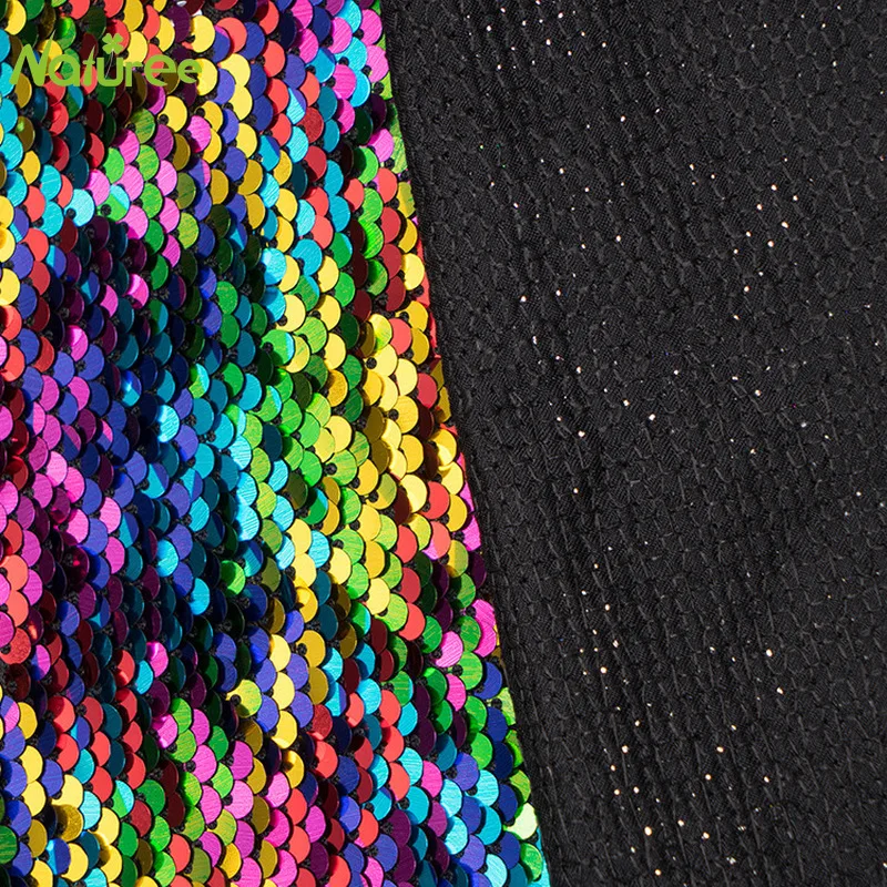 1 ярд цветная яркая двухсторонняя блестящая ткань для свадебного платья Cheongsam ткань двухцветная рыбий чешуя расшитая блестками ткань