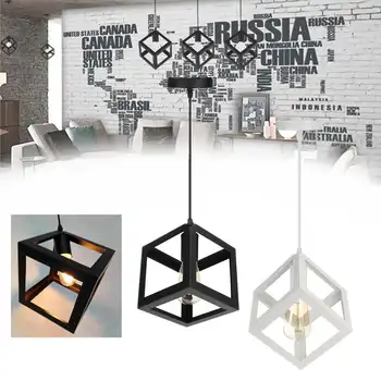 

Vintage Industrial Iron Ceiling light 3D Cube Pendant Lamps Fixture Pendant Lights Modern Black Cage Pendant Lights