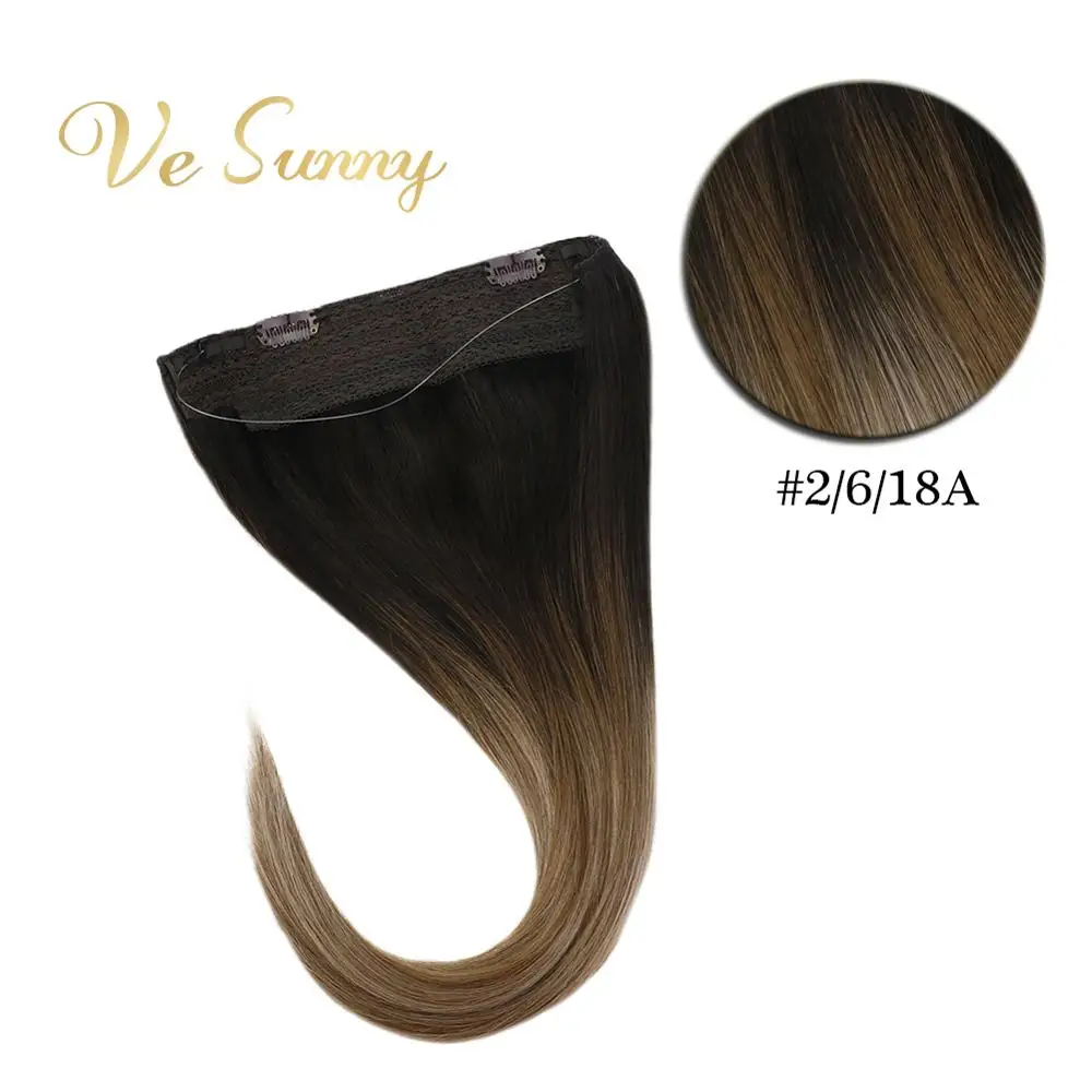 VeSunny One Piece Invisible Halo Hair Extensions Human Flip Wire with 2 Clips Balayage Ombre Brown to Ash Blonde #2/6/18a | Шиньоны и