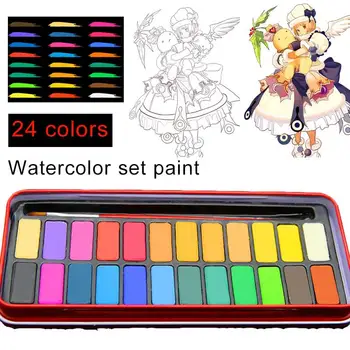 

Pigment Paints Set Stationery Watercolours Art Supplies Crafts Student 24 Colors Brush Pen Professional Portable