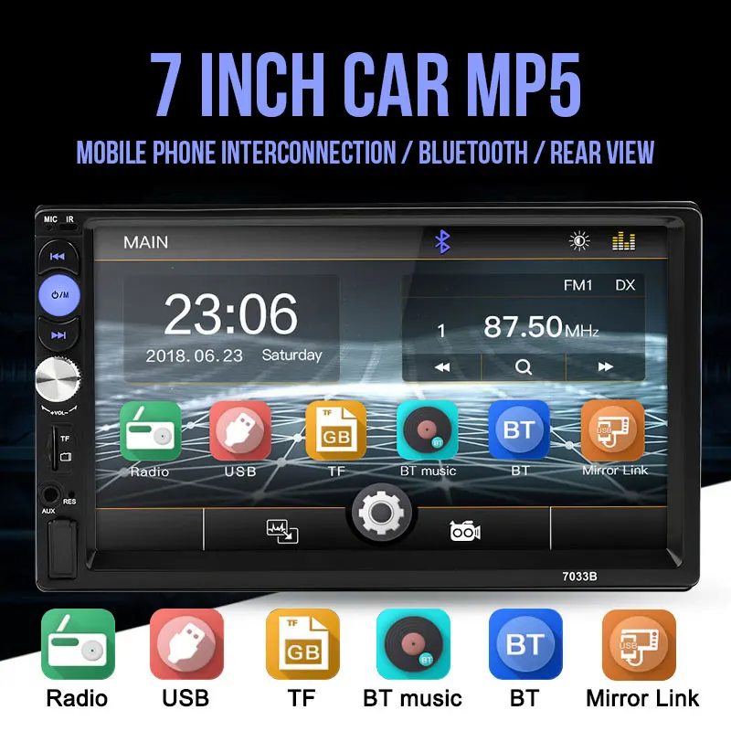 Vehemo автомобильный MP5 2DIN FM/USB/AUX FM Автомобильный Bluetooth MP5 красочные кнопки Авто MP5 плеер сенсорный экран универсальный