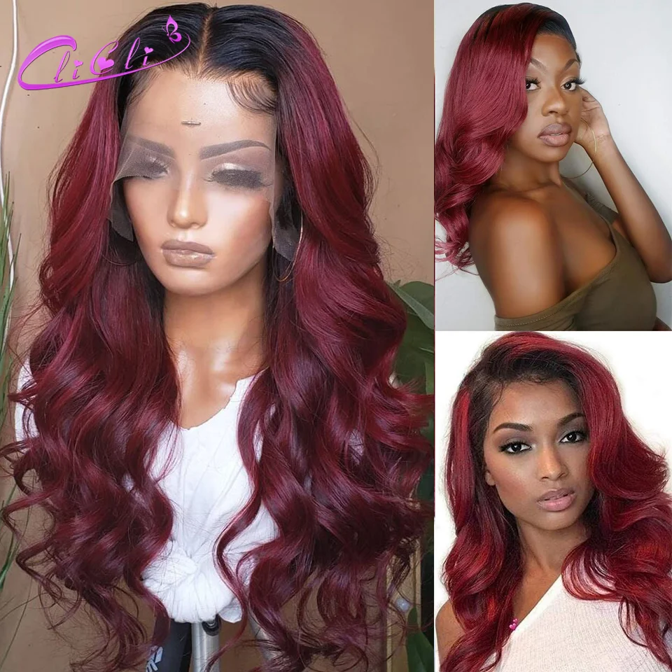 1B 99j Lace Front Wig Body Wave Closure Ombre Blonde Human Hair Wigs Brazilian 13x4 Burgundy Red Frontal Remy180 | Шиньоны и парики