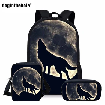 

Doginthehole 3pcs School Backpacks Set for Kids Boys 3D Animal Wolf Print Children Orthopedic Rucksack Bookbag Mochila Escolar
