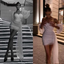 

Thinyfull Sparkly Sequins Sexy Short Wedding Dresses 2022 Sweetheart Short Sleeves Evening Club Party Princess Gowns Dress