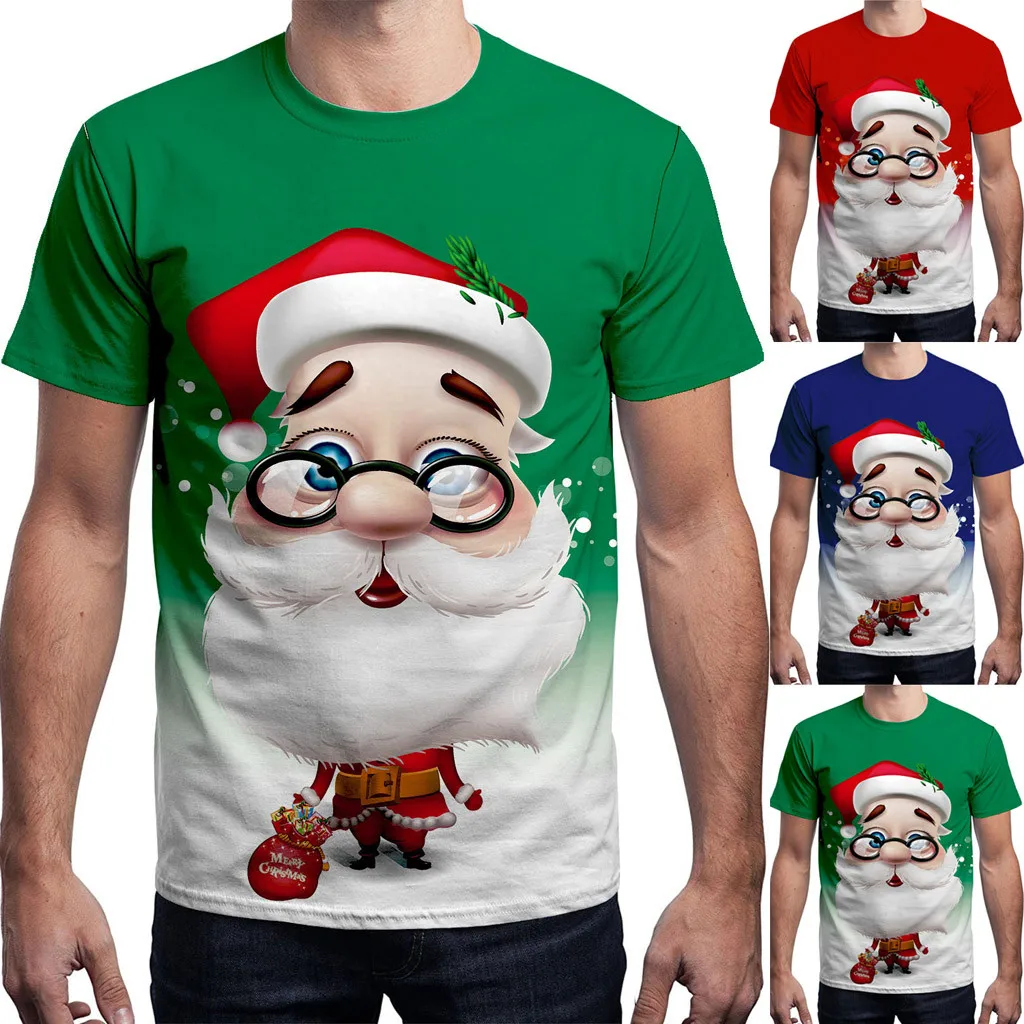 Весенняя Мужская брендовая одежда унисекс, Рождественская футболка с короткими рукавами и принтом Санты, Мужская футболка размера плюс, топы унисекс для взрослых# P30