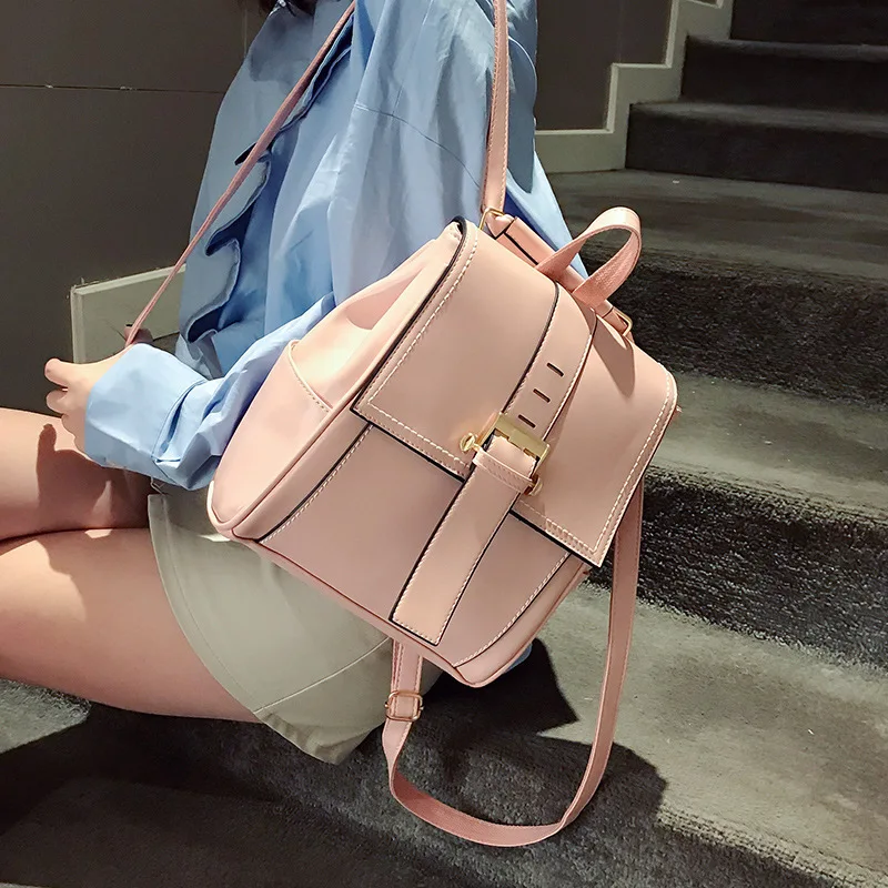 

2019 Spring New Style Simple Fashion Women's PU Leather Backpack College Style Versatile Casual Backpack Korean-style Small Back