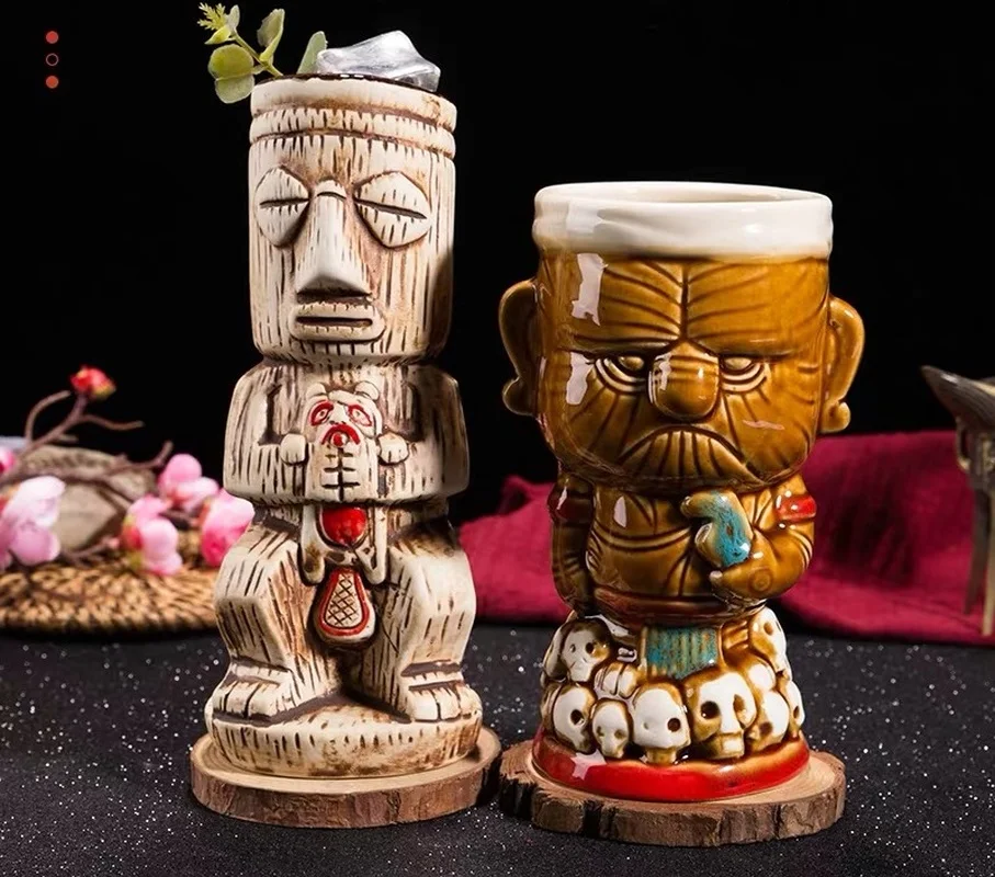 Гавайские кружки Tiki, Коктейльная чашка, пивная кружка для напитков, кружка для вина, керамическая Пасхальная кружка Tiki, барная кружка, инструмент