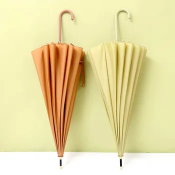 

Creative Leather Handle Simple Solid Color 16k Umbrella Extra-large Windproof Rain Umbrella Advertising Umbrella clear umbrella
