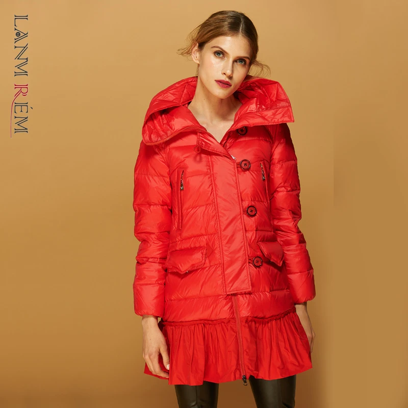 LANMREM abrigo invierno con capucha para mujer, chaqueta longitud media con cuello, holgado, con cremallera, a la color nuevo, 2A1562|Abrigos de plumón| - AliExpress