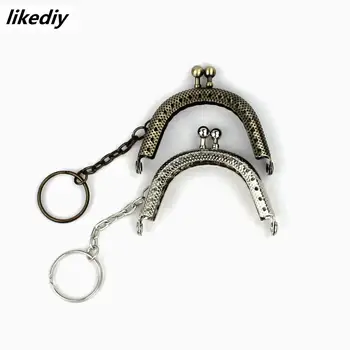 

20 pcs/lot Inner diameter 6 cm Antique bronze and Silver Metal purse frame Kiss Clasp lock With key ring Bag parts accessories
