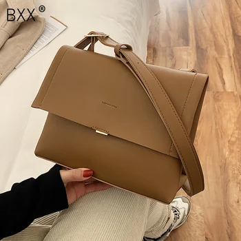 

[BXX] Solid Color PU Leather Crossbody Bags For Women 2020 Winter Shoulder Bag Lady Branded Trending Handbags and Purse HP309