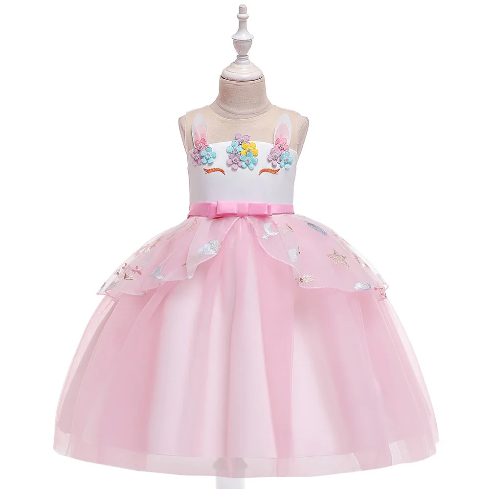 Вечерние платья для девочек; Новинка г.; газовое платье принцессы с рисунком единорога; плотное и бесформенное детское парадное платье