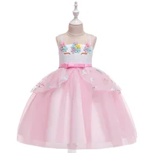 Вечерние платья для девочек; Новинка г.; газовое платье принцессы с рисунком единорога; плотное и бесформенное детское парадное платье