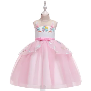 

Girls Party Cos Dresses 2019 New Pattern Gauze Princess Cartoon Unicorn Thick And Disorderly Children Full Dress