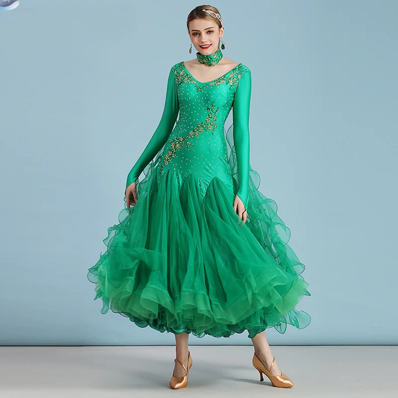 10 Colors Costumes Ballroom Dance Dress for Women Competition Dresses Standard Dancing Clothes Long Sleeve girl dance costume