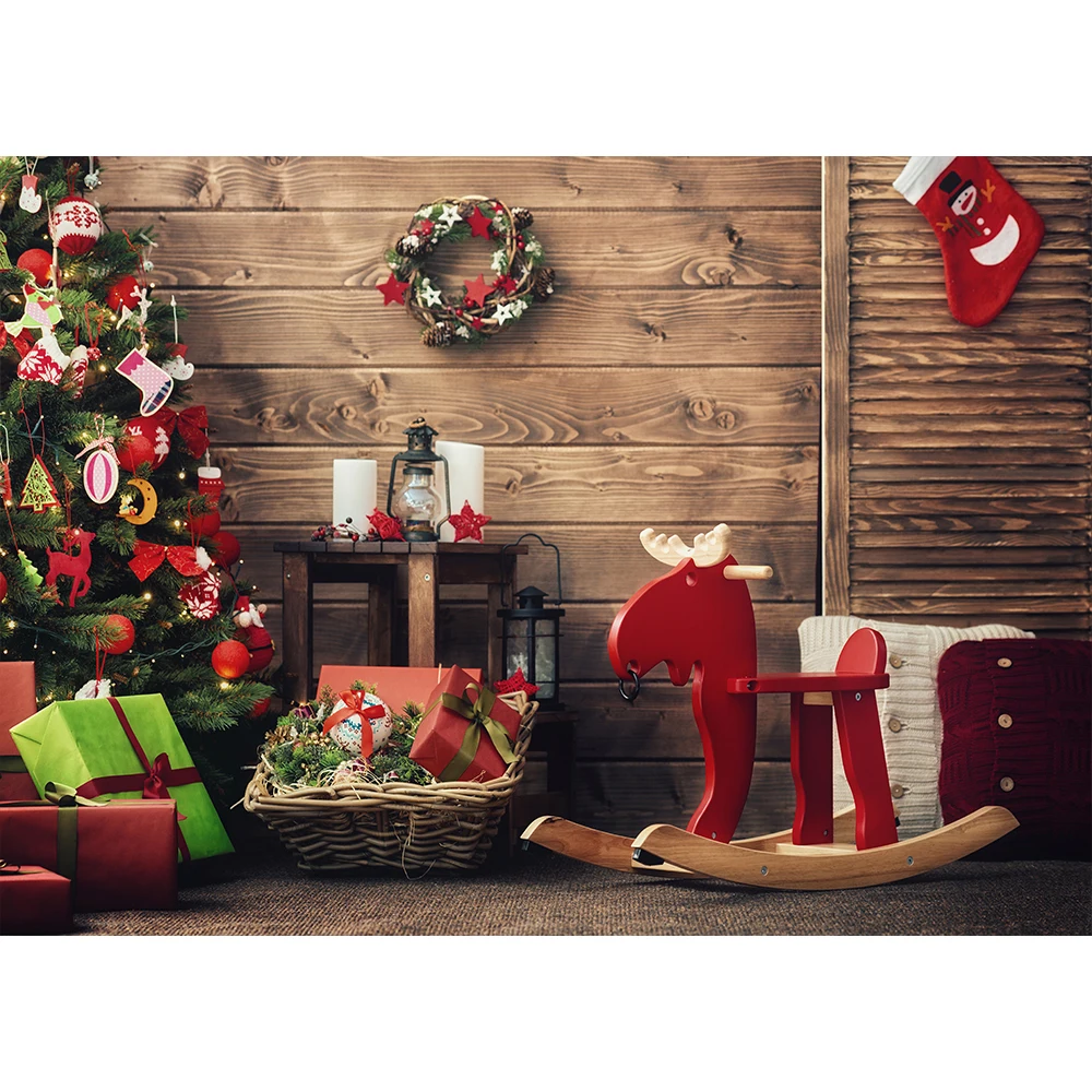 

Christmas Photography Backdrop Xmas tree Rustic Wood Wall Background for Kids Portrait Photo Studio Booth Photographer Props