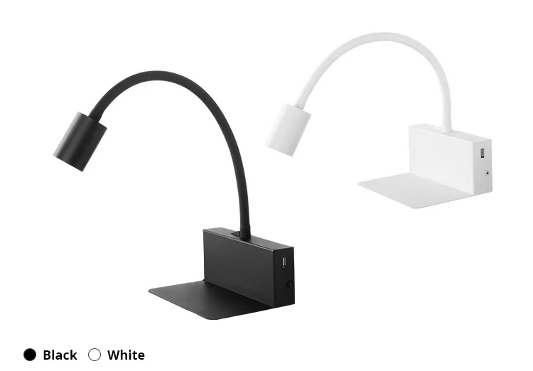 Lâmpada de Leitura Parede com Braço Parede do Quarto do Hotel Luz de Spot Alumínio Flexível Luz Usb Led 4w 3 USB LED Lâmpada de Leitura 4W Alumínio