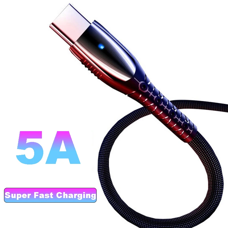 

1.2M 5A USB Type C Cable Supercharge For Huawei P20 P30 Fast Charging For Samsung S9 Xiaomi Android Mobile Phone USB-C Data Cord