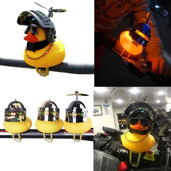 Rubber Duck Toy Car Ornaments Yellow Duck with Propeller Helmet Car Dashboard Decor Squeaking Glowing Duck Toys for Adults Kids 1