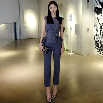 

Women's Pantsuit 2020 Sleeveless Tops & Trouser 2 Piece Women's Suit Summer Slim Fit Work Office Suits For women High Quality