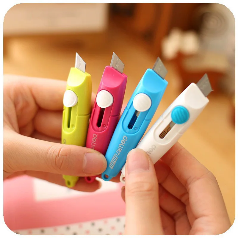 

Deli Mini Colored Utility Knife Pocket Retractable Paper Box Art Cutter Letter Opener For Homemade Kids Gift Kawaii Stationery