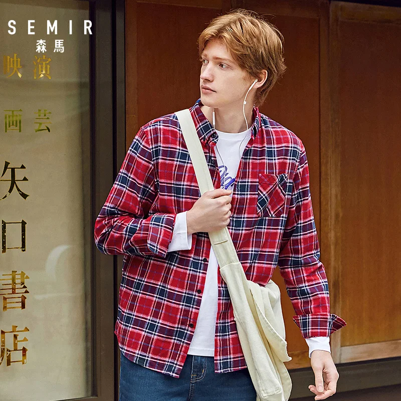 Рубашка SEMIR мужская с длинным рукавом клетчатая Удобная блузка из хлопка