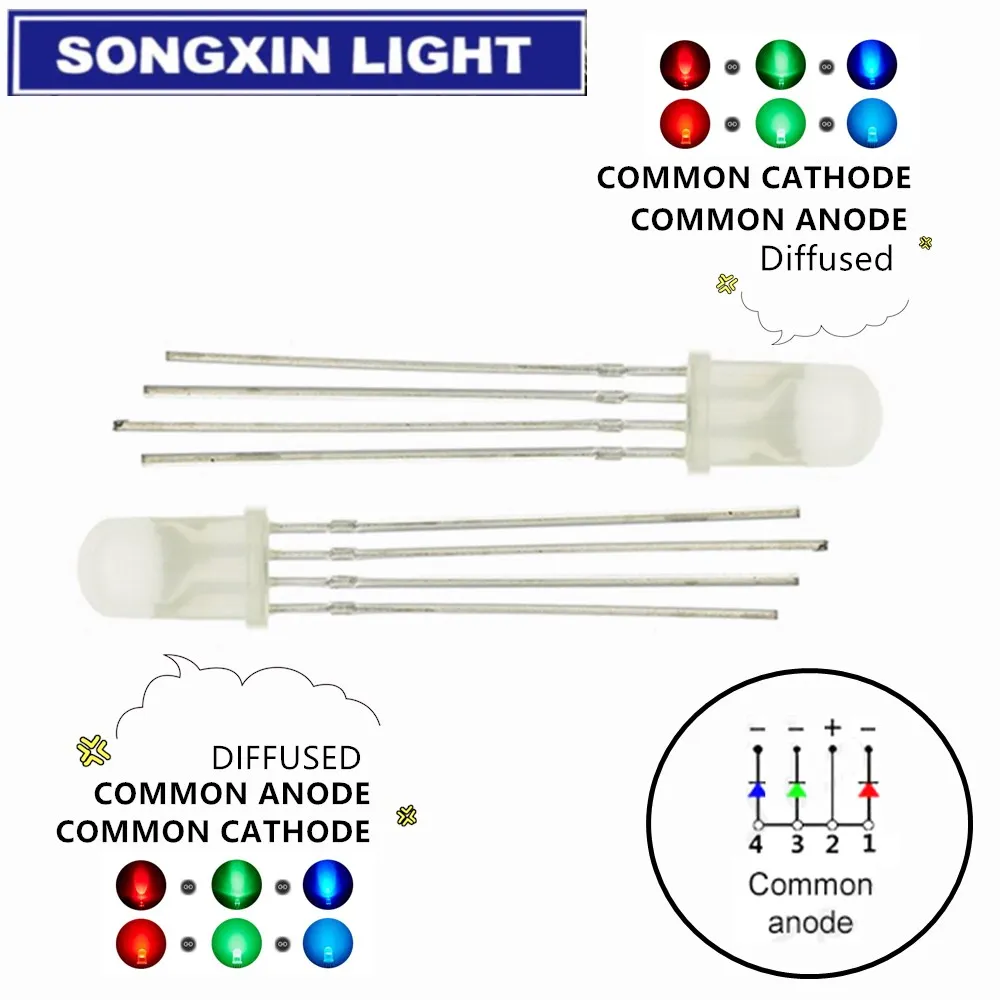 uk stock 10 x 5mm rgb diffused common cathode 4 pin led tri-couleur 