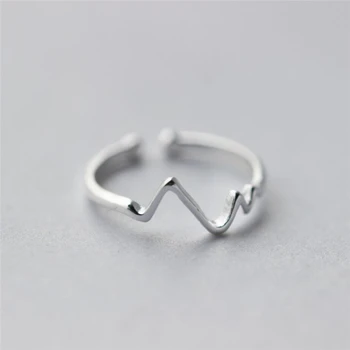 

Mini Electrocardiogram Wave Sweet 925 Sterling Silver Temperament Personality Fashion Female Resizable Opening Rings SRI064
