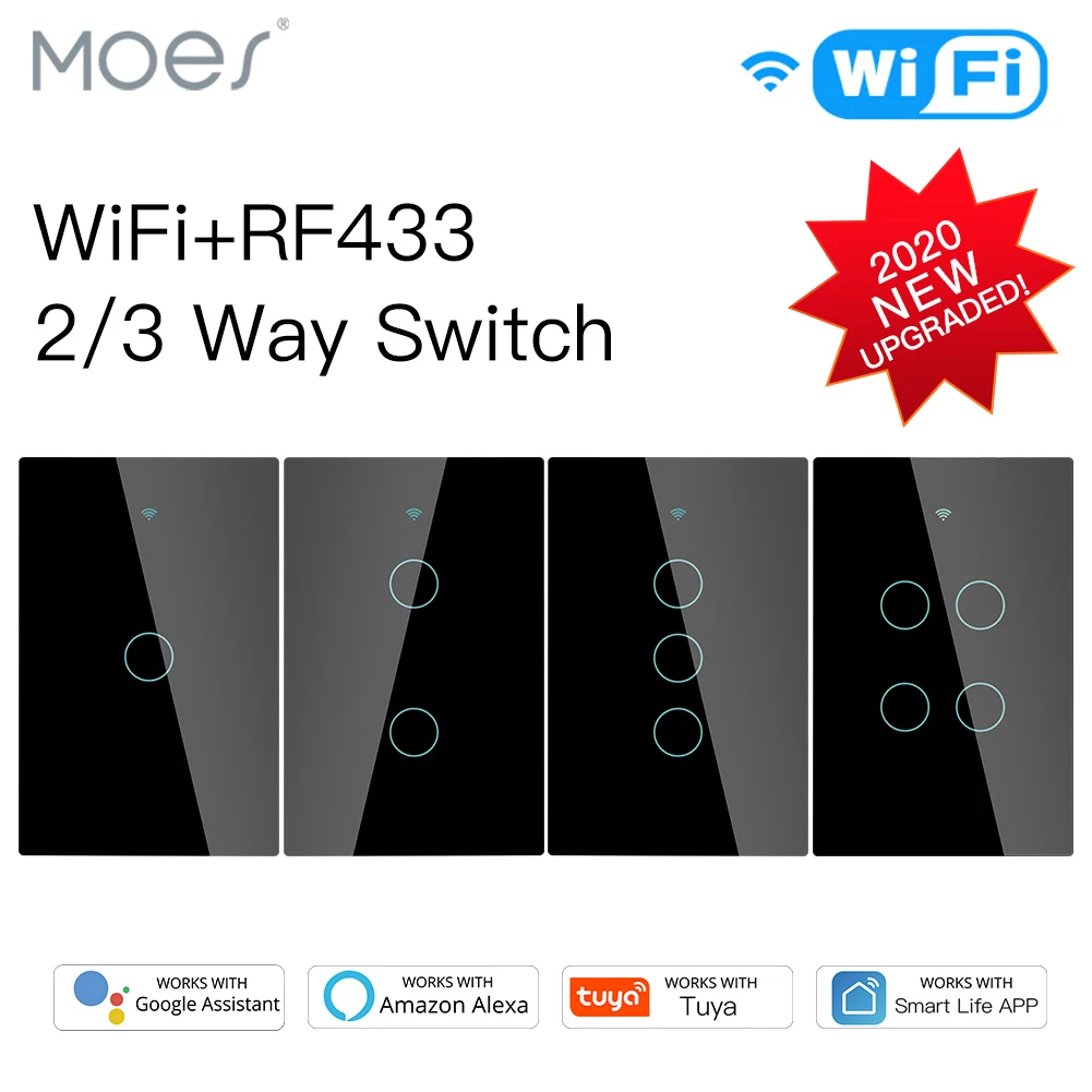 Smart Glass Panel Switch Smart Life/Tuya App Multi-Control Association, Voice Control with Alexa,Google Home,1/2/3/4 Gang