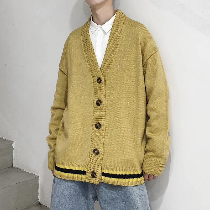2019 autumn mens Thin Knitting Unlined Upper Garment Sweater Man Cardigan Handsome Loose Coat Chinese Style Striped Yellow Black 2019 autumn mens Thin Knitting Unlined Upper Garment Sweater Man Cardigan Handsome Loose Coat Chinese Style Striped Yellow Black
