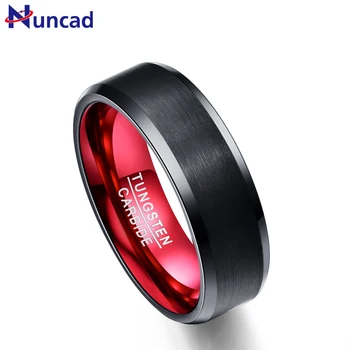 

Nuncad T051R black flat matte surface red inner ring tungsten steel ring men ring for wedding band size 7-12