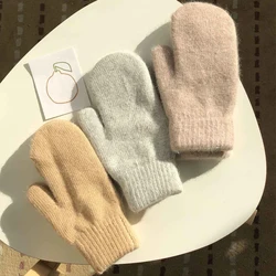 Cute Rabbit Hair Glove Women Girls High Quality Winter Thick Fluffy Soft Mittens Solid Color Christmas Gifts Outdoor Warm Gloves