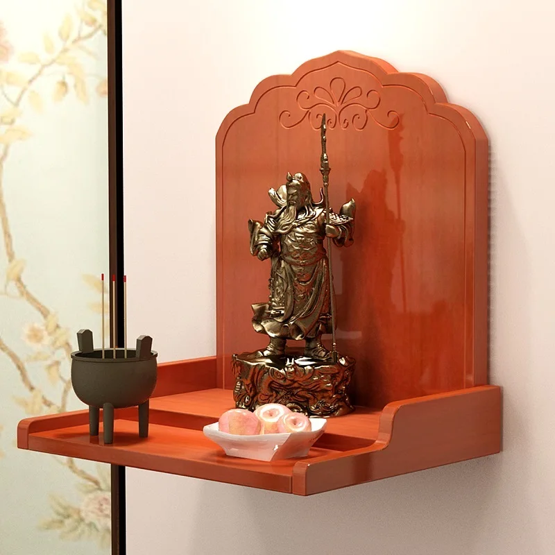 Wooden Wall Shelf Shrine Buddha Rack Pine Buddhist Altar Sculpture Collection Display Wood Carving Crafts Home Decor Accessories 3
